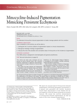 Minocycline-Induced Pigmentation Mimicking Persistent Ecchymosis