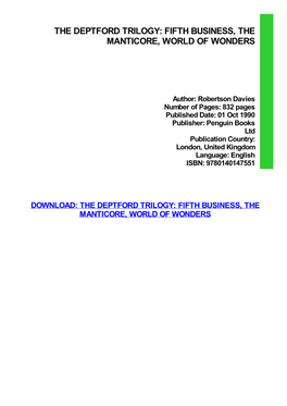PDF Download the Deptford Trilogy: Fifth Business, the Manticore