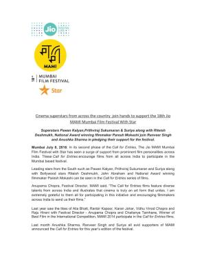 Cinema Superstars from Across the Country Join Hands to Support the 18Th Jio MAMI Mumbai Film Festival with Star