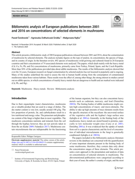 Bibliometric Analysis of European Publications Between 2001 and 2016 on Concentrations of Selected Elements in Mushrooms