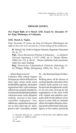 PRIMARY SOURCE Two Papal Bulls of 6 March 1255, Issued By