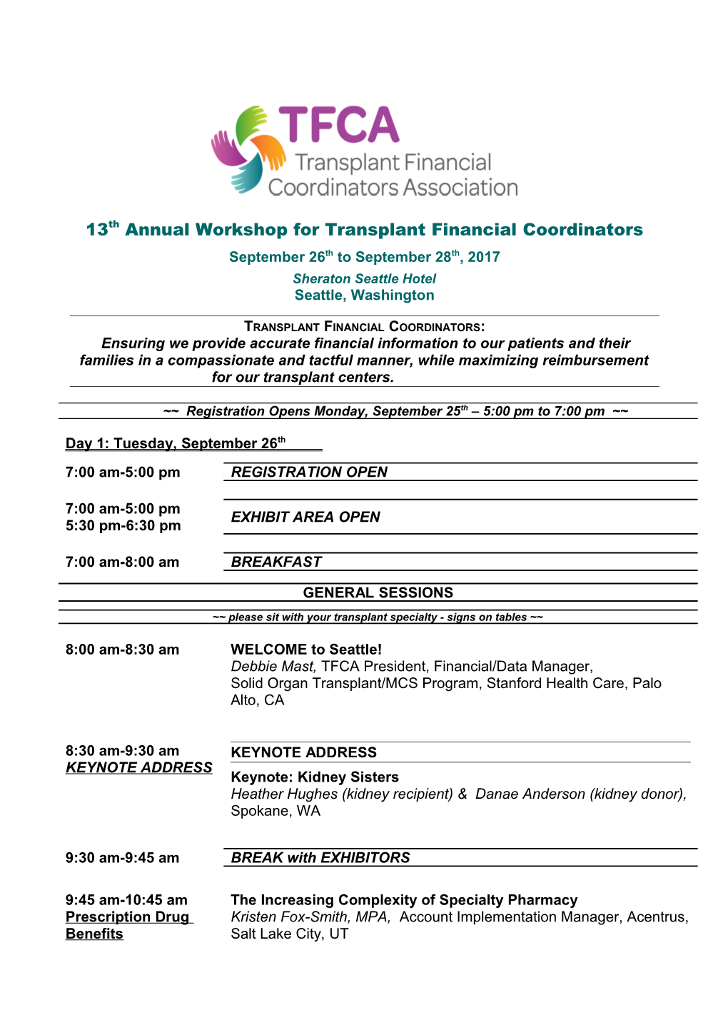 13Th Annual Workshop for Transplant Financial Coordinators