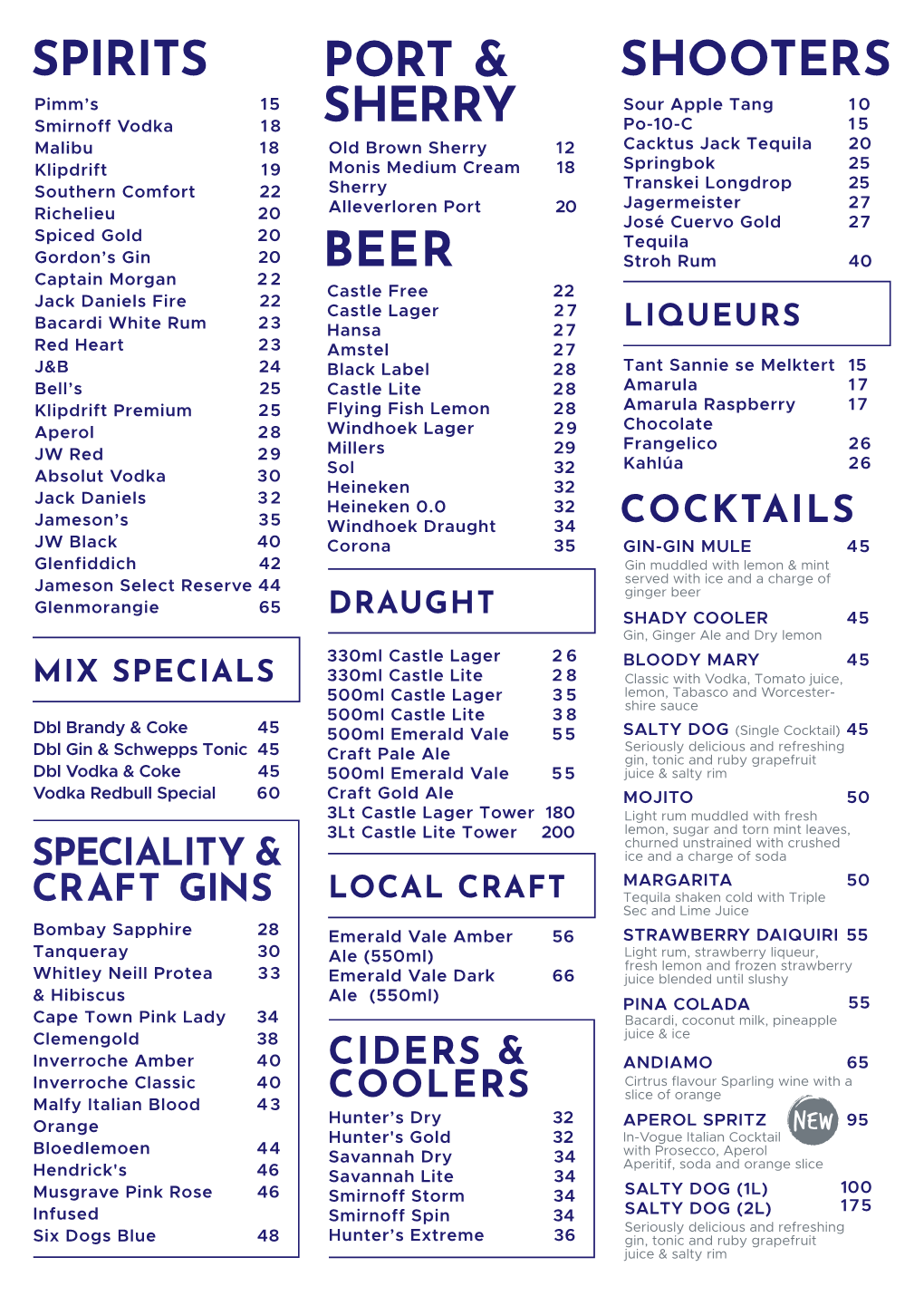 Deck Lockdown Drinks Menu 2020