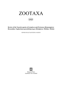 Zootaxa: Review of the Nearctic Species Of