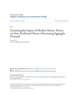 Examining the Impact of Modern Money Theory on Non-Traditional Means of Increasing Aggregate Demand Storm Boris Connecticut College, Sboris@Conncoll.Edu