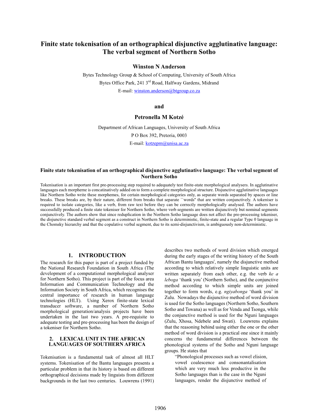 Finite State Tokenisation of an Orthographical Disjunctive Agglutinative Language: the Verbal Segment of Northern Sotho