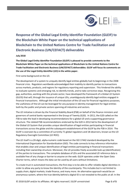 Response of the Global Legal Entity Identifier Foundation (GLEIF) to The
