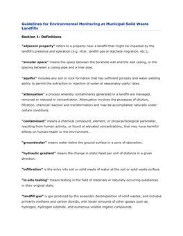 Guidelines for Environmental Monitoring at Municipal Solid Waste Landfills