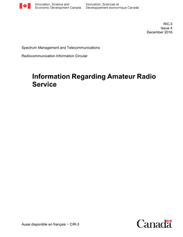 RIC-3 — Information Regarding Amateur Radio Service