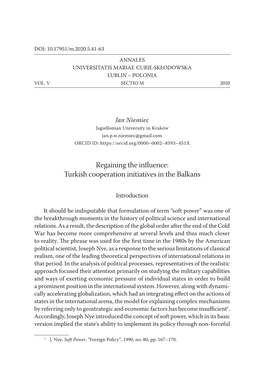 Regaining the Influence: Turkish Cooperation Initiatives in the Balkans