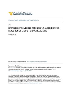 Hybrid Electric Vehicle Torque Split Algorithm for Reduction of Engine Torque Transients
