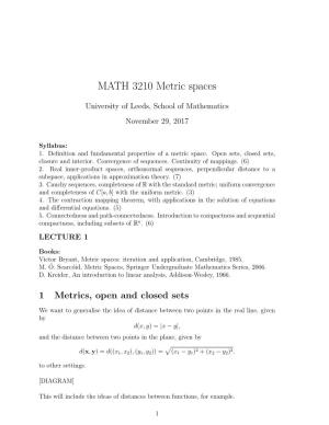 MATH 3210 Metric Spaces