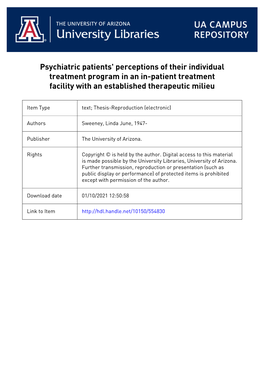 Psychiatric Patients' Perceptions of Their Individual Treatment Program in an In-Patient Treatment Facility with an Established Therapeutic Milieu