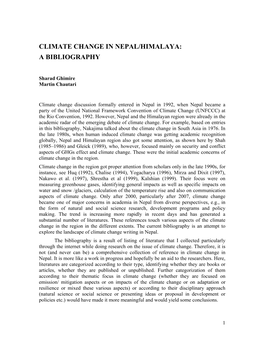 Climate Change in Nepal/Himalaya: a Bibliography