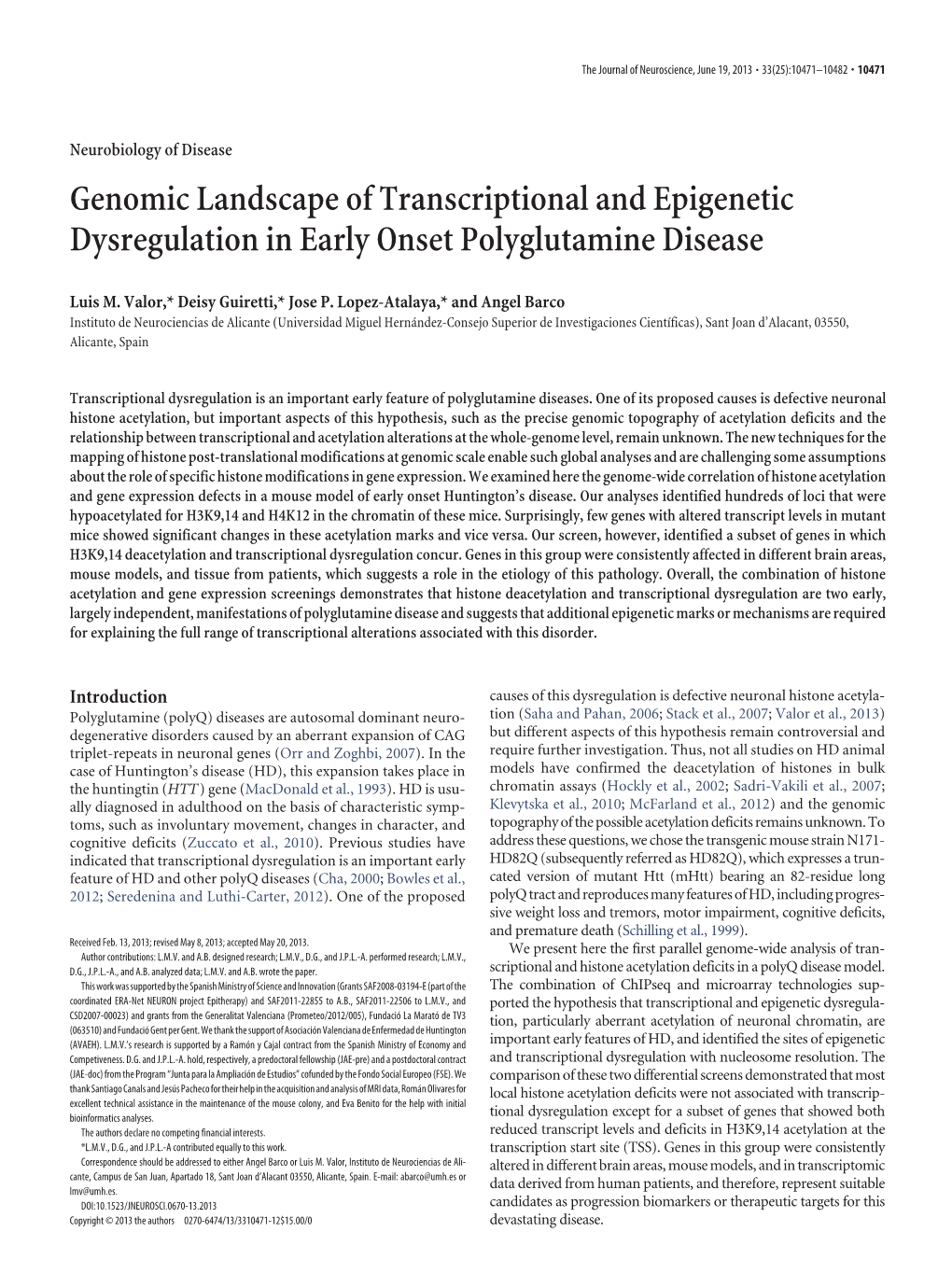 Genomic Landscape of Transcriptional and Epigenetic Dysregulation in Early Onset Polyglutamine Disease