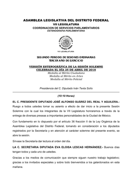 PRIMER PERÍODO DE SESIONES ORDINARIAS -.::Asamblea Legislativa Del Distrito Federal