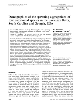 Demographics of the Spawning Aggregations of Four Catostomid Species in the Savannah River, South Carolina and Georgia, USA