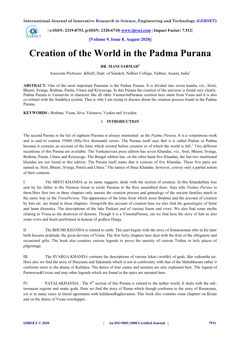 Creation of the World in the Padma Purana