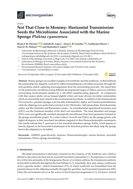 Horizontal Transmission Seeds the Microbiome Associated with the Marine Sponge Plakina Cyanorosea