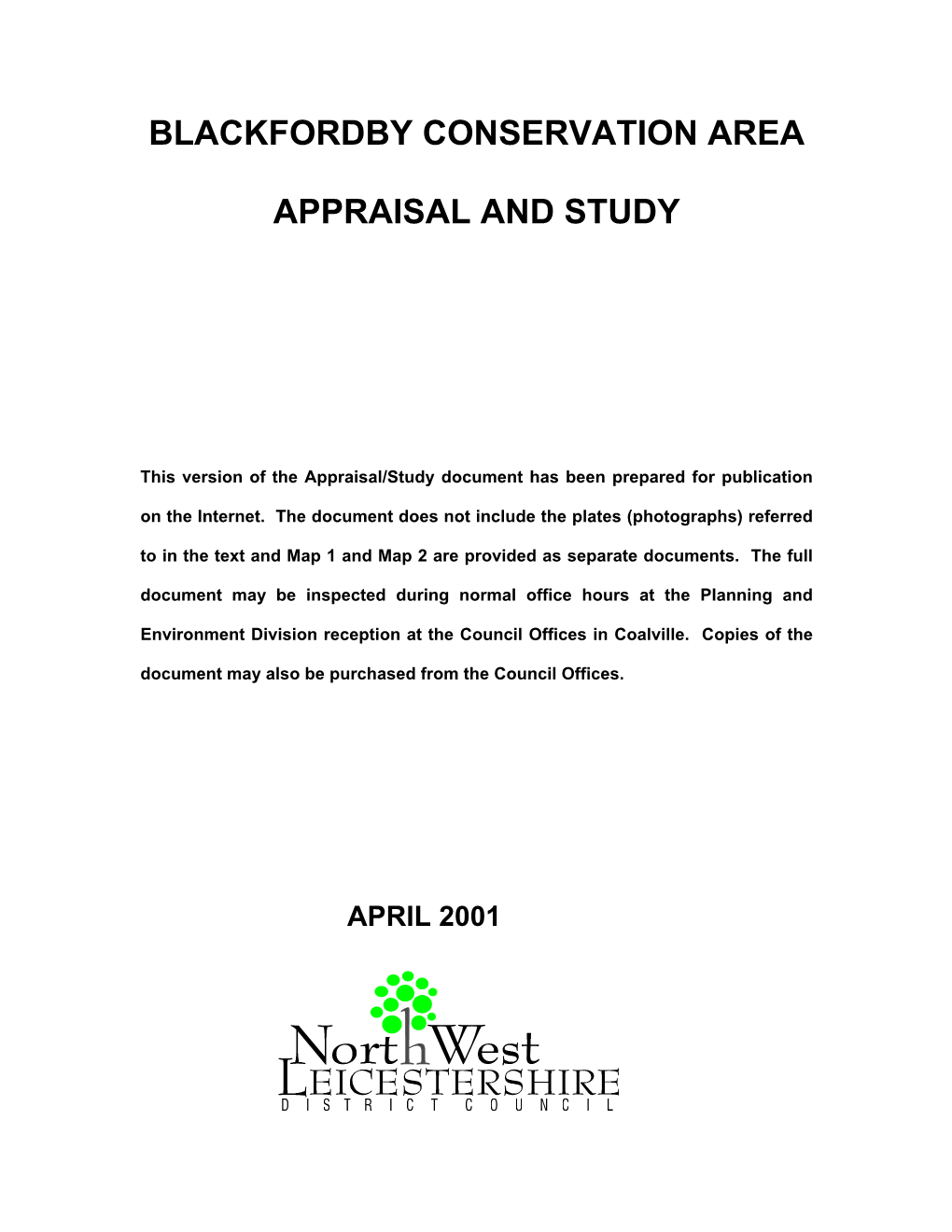 Blackfordby Conservation Area Appraisal and Study