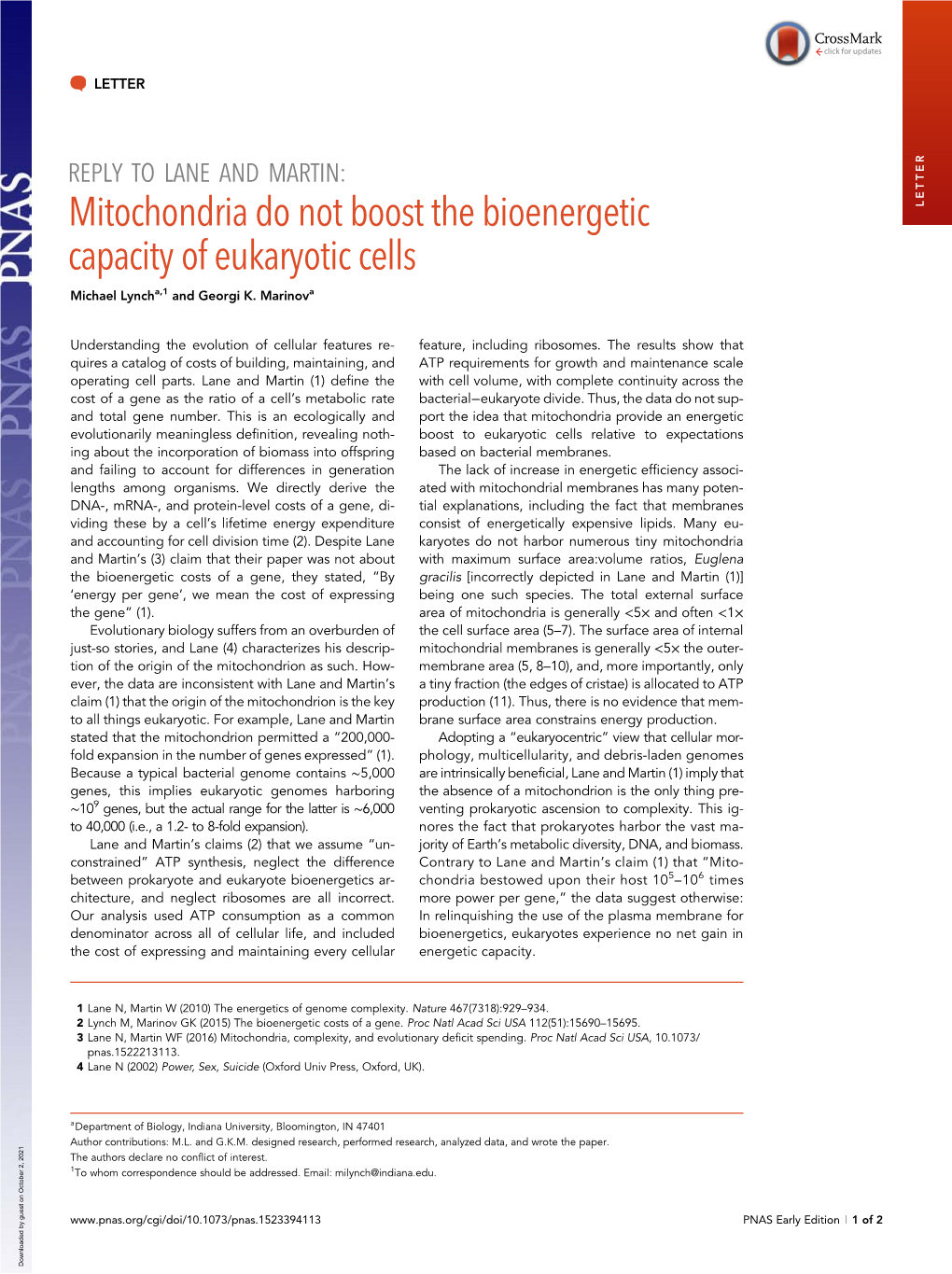 Mitochondria Do Not Boost the Bioenergetic Capacity of Eukaryotic