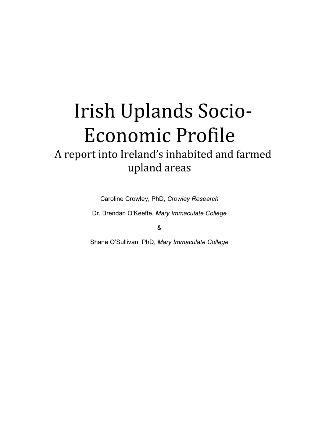 Irish Uplands Socio-Economic Profile