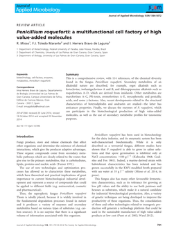 Penicillium Roqueforti: a Multifunctional Cell Factory of High Value-Added Molecules R