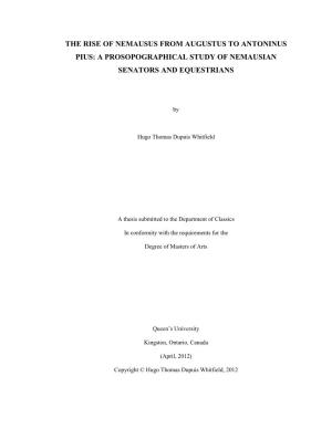 The Rise of Nemausus from Augustus to Antoninus Pius: a Prosopographical Study of Nemausian Senators and Equestrians