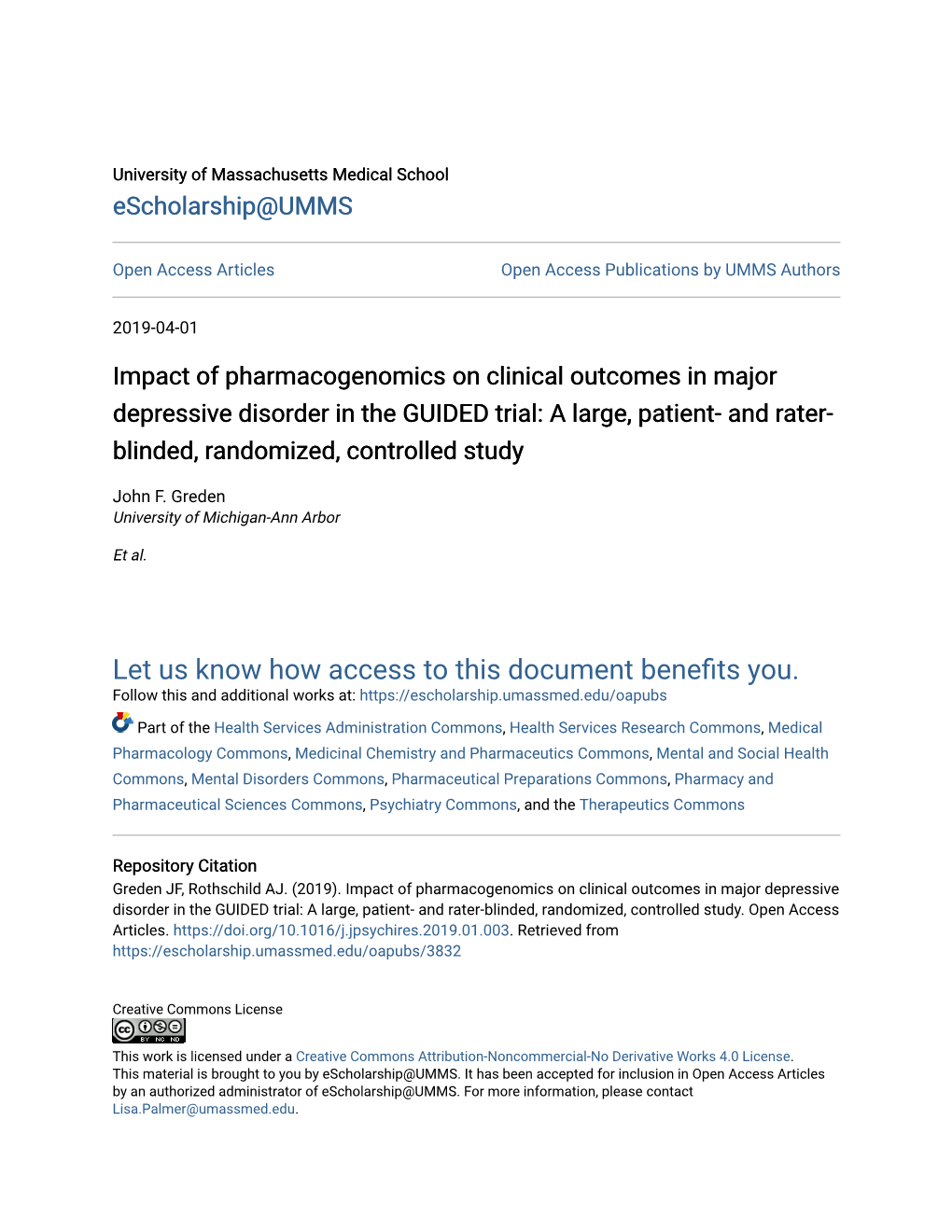 Impact of Pharmacogenomics on Clinical Outcomes in Major Depressive Disorder in the GUIDED Trial: a Large, Patient- and Rater- Blinded, Randomized, Controlled Study