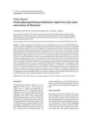 Case Report Infant Pleuropulmonary Blastoma: Report of a Rare Case and Review of Literature