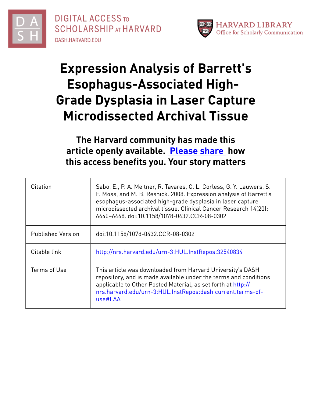 Grade Dysplasia in Laser Capture Microdissected Archival Tissue