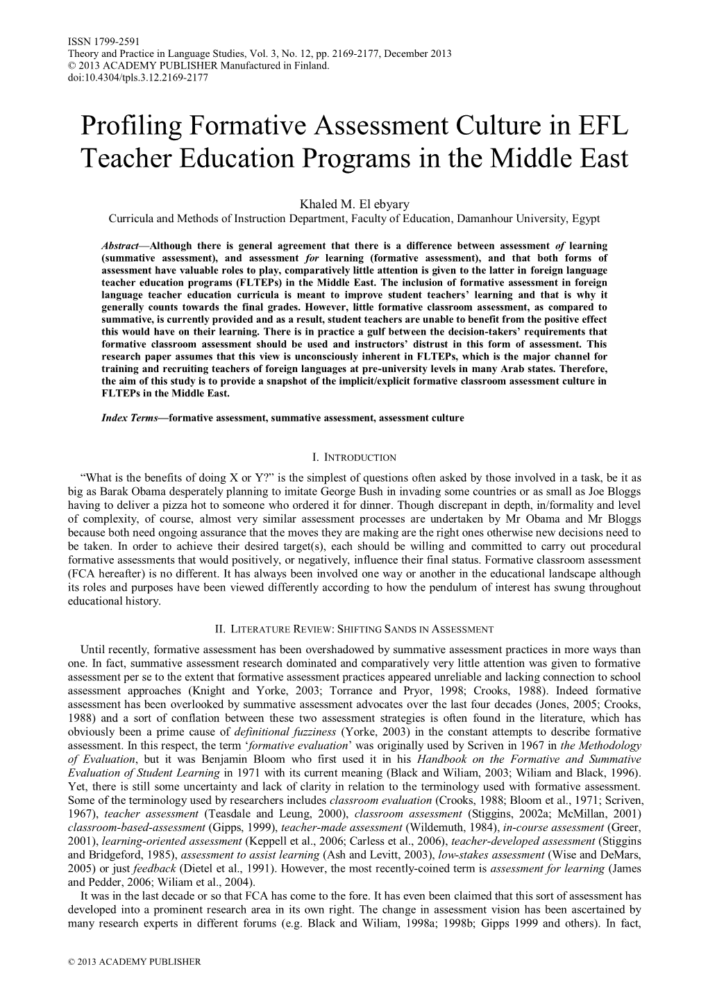 Profiling Formative Assessment Culture in EFL Teacher Education Programs in the Middle East