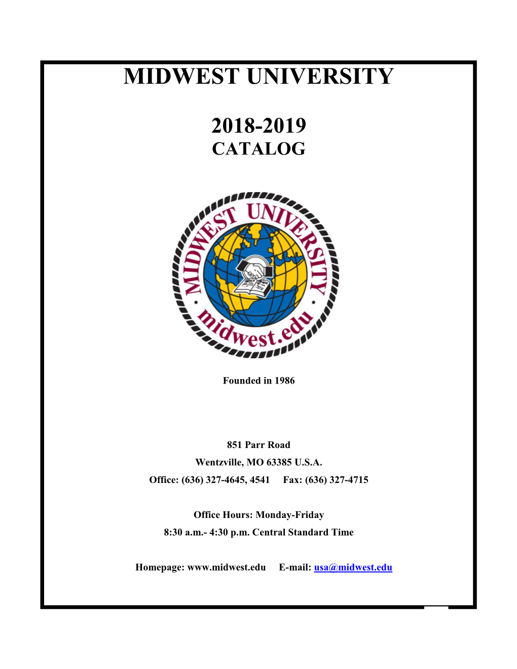 Midwest University 2018-2019 Catalog