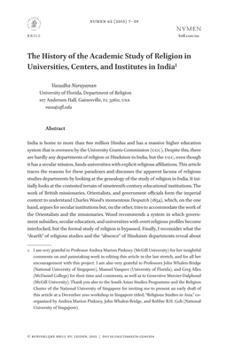 The History of the Academic Study of Religion in Universities, Centers, and Institutes in India1