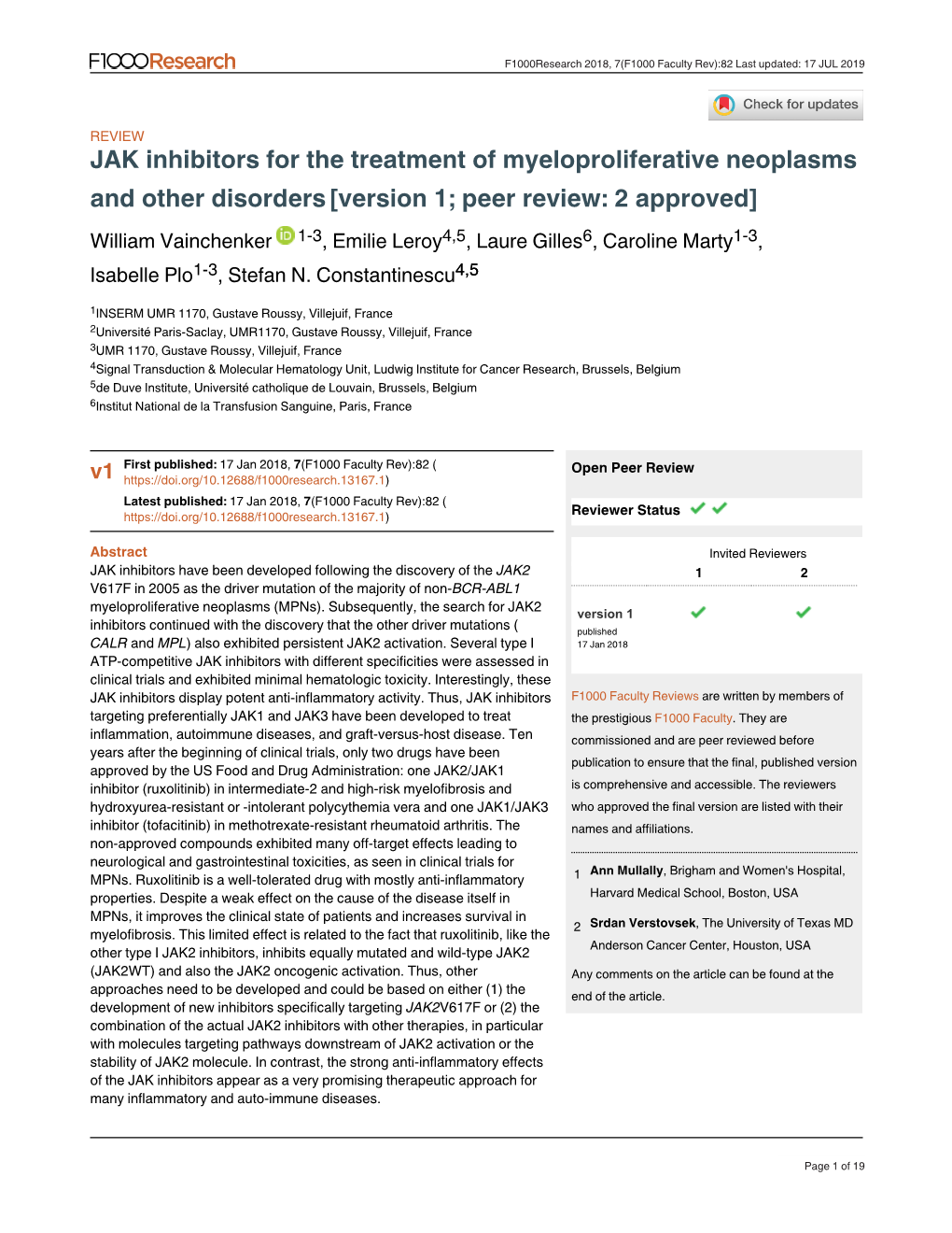 JAK Inhibitors for the Treatment of Myeloproliferative Neoplasms And