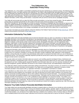 Troy Cablevision, Inc. Subscriber Privacy Policy Information Collected