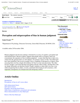 Perception and Misperception of Bias in Human Judgment 01/16/2007 11:44 AM