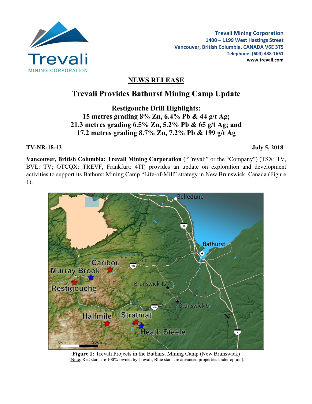 Trevali Provides Bathurst Mining Camp Update