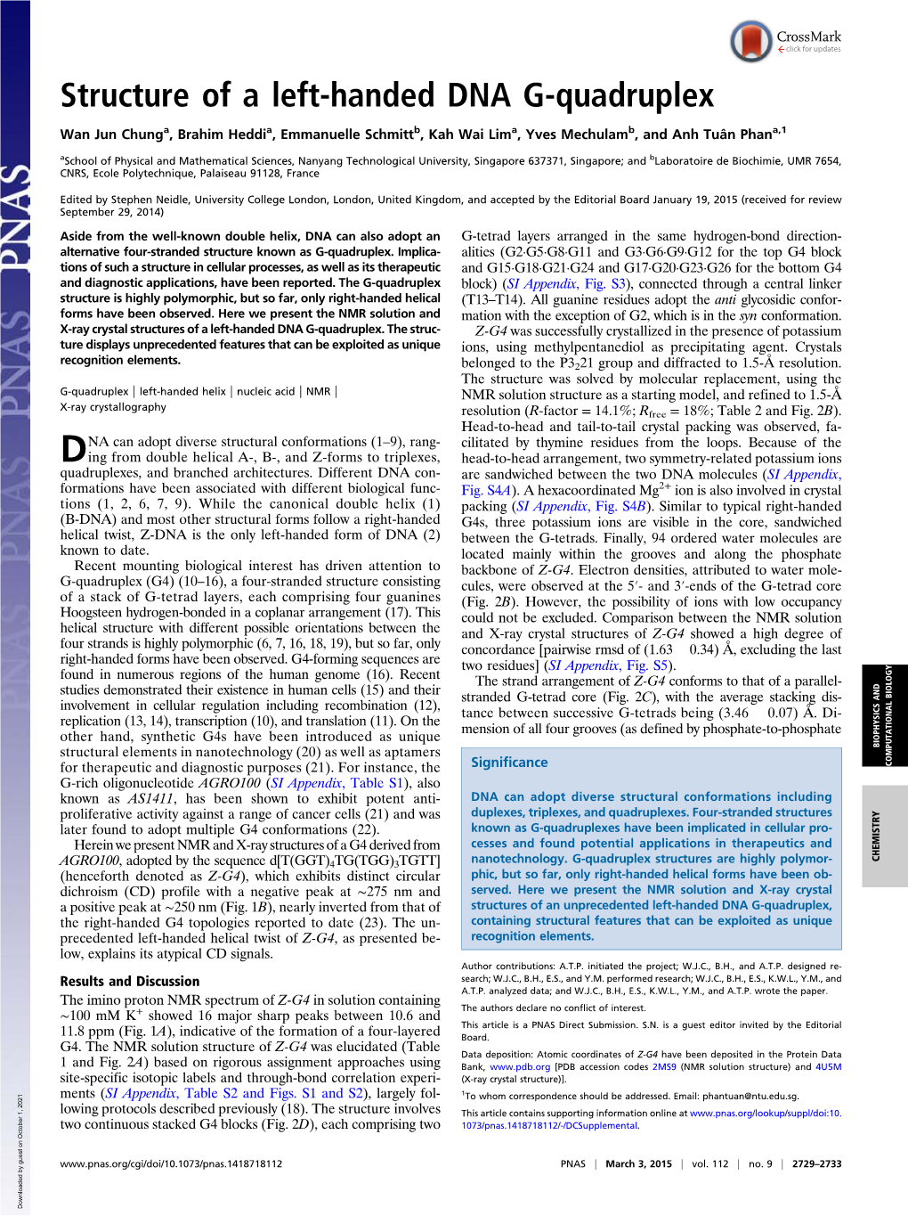 Structure of a Left-Handed DNA G-Quadruplex