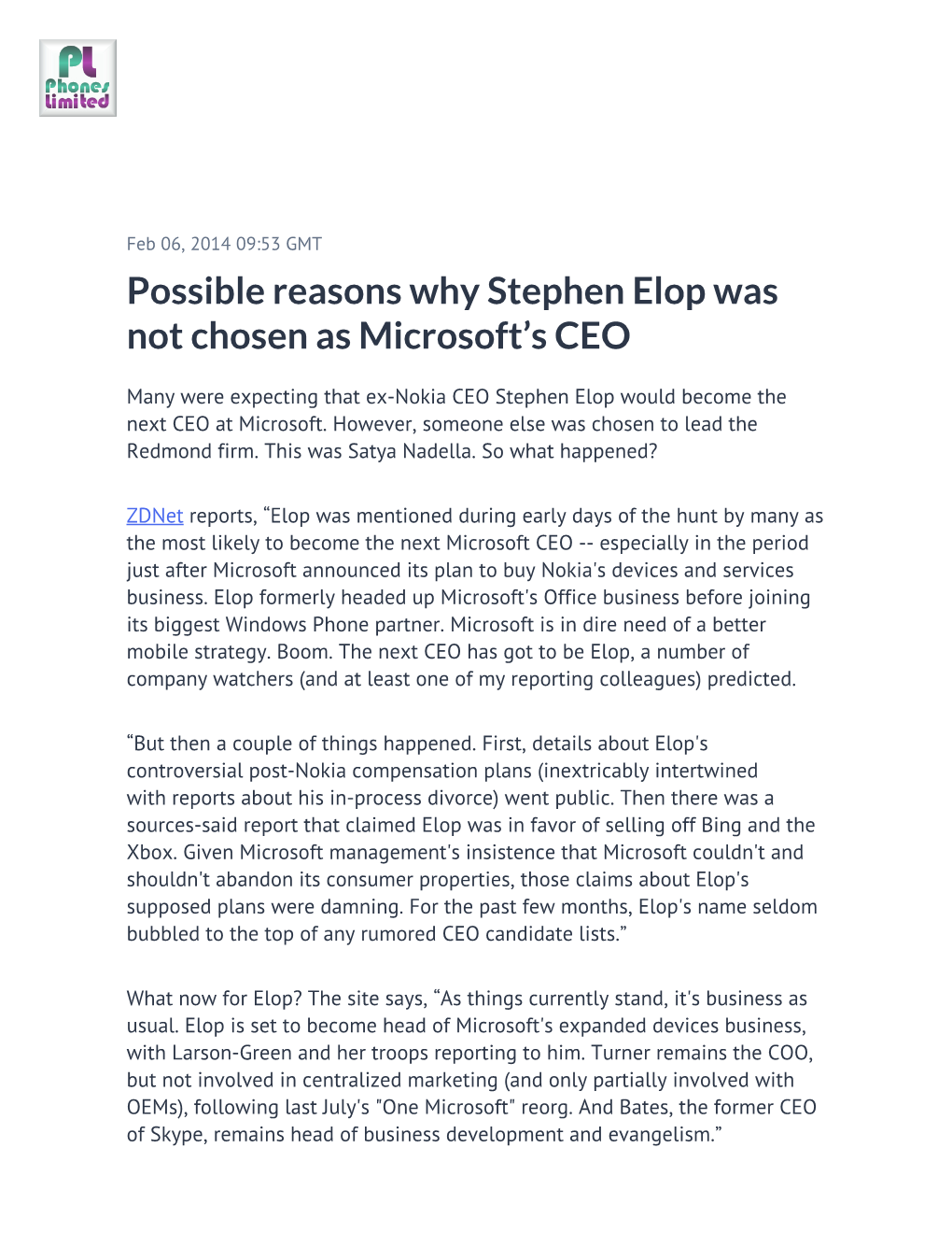 Possible Reasons Why Stephen Elop Was Not Chosen As Microsoft's
