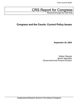 Congress and the Courts: Current Policy Issues