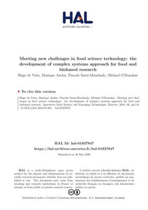 Meeting New Challenges in Food Science Technology: the Development of Complex Systems Approach for Food and Biobased Research