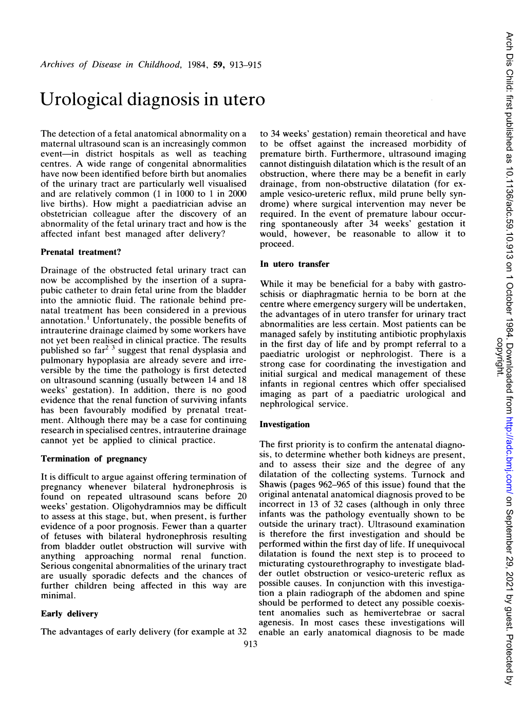 Urological Diagnosis in Utero