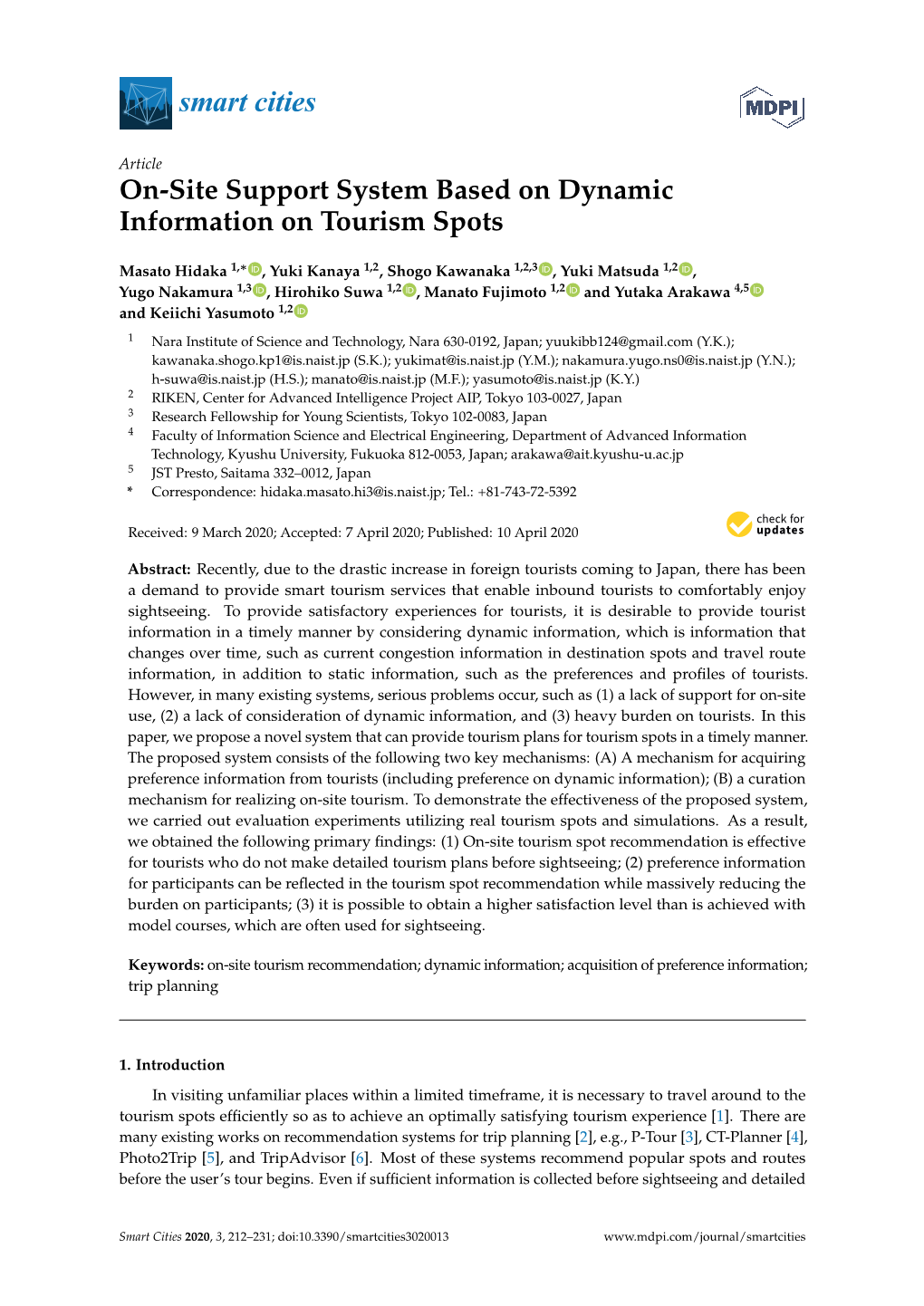 On-Site Support System Based on Dynamic Information on Tourism Spots