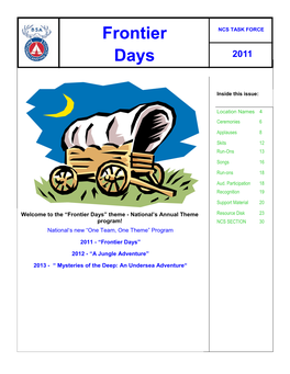 Frontier Days” Theme - National’S Annual Theme Resource Disk 23 Program! NCS SECTION 30 National‗S New ―One Team, One Theme‖ Program