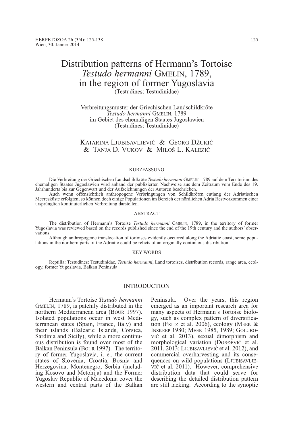 Distribution Patterns of Hermann's Tortoise Testudo Hermanni Gmelin