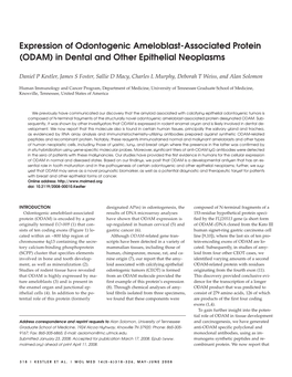 Expression of Odontogenic Ameloblast-Associated Protein (ODAM) in Dental and Other Epithelial Neoplasms