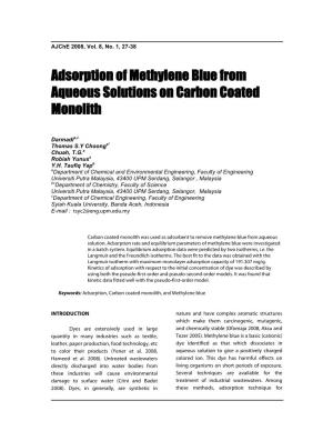 Adsorption of Methylene Blue from Aqueous Solutions on Carbon Coated Monolith