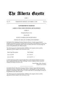 The Alberta Gazette, Part I, October 15, 2001