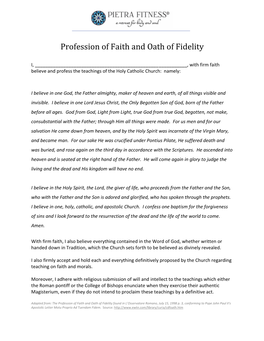 Profession of Faith and Oath of Fidelity